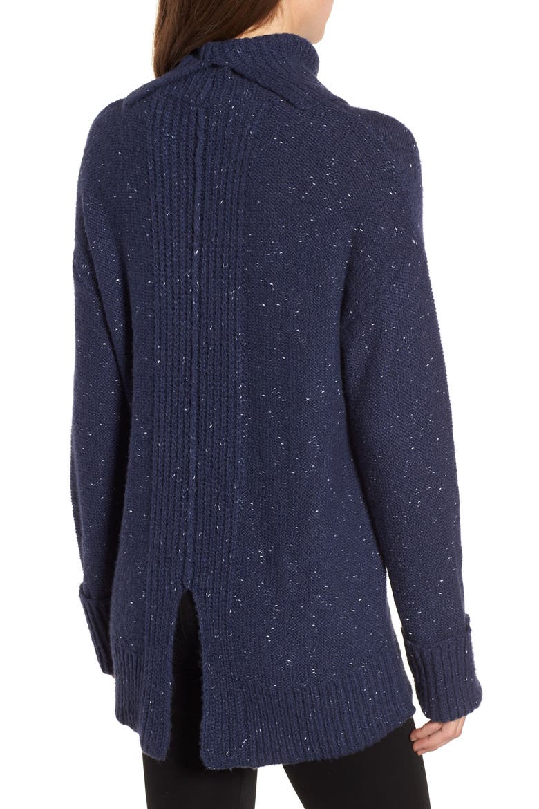 Roll Neck Cotton Wool Blend Sweater, Alternate, color, NAVY MARL