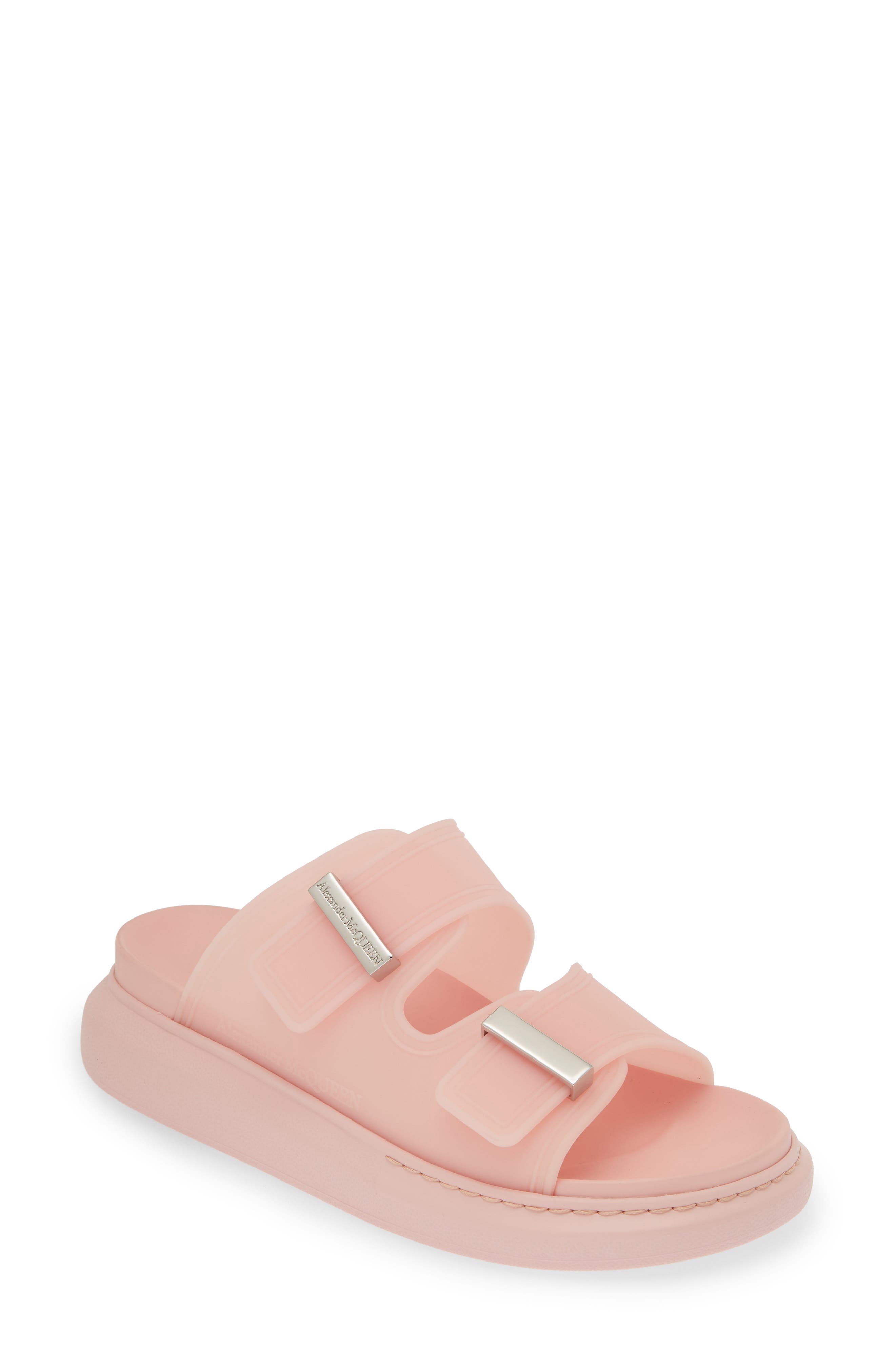 McQueen Oversize Slide Sandal, Main, color, Pink/ Silver