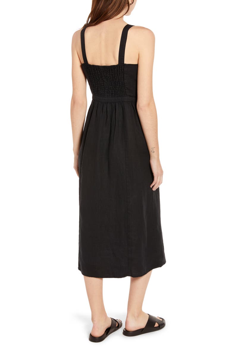 Linen Midi Dress, Alternate, color, BLACK