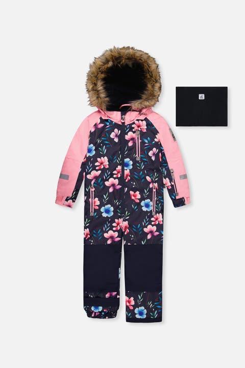 Play Floral Faux Fur Hood & One Piece Snowsuit