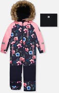 Deux par Deux Play Floral Faux Fur Hood & One Piece Snowsuit