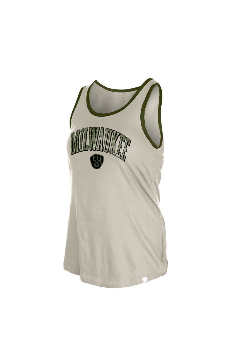 New Era Women's New Era Cream Milwaukee Brewers Armed Forces Tank Top, Alternate, color, Khaki