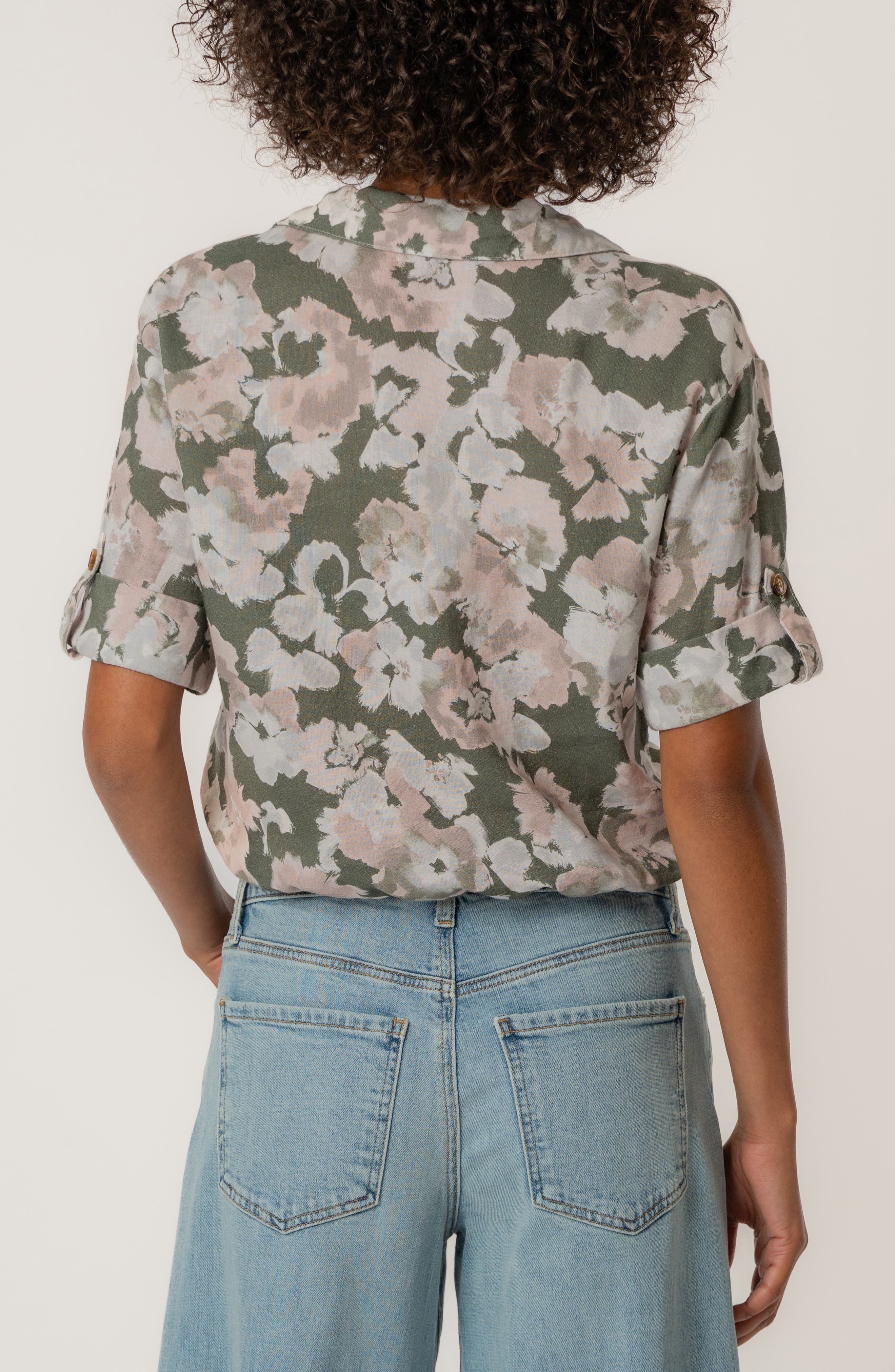 Rebel Printed Knot Front Linen Blend Top - image 4