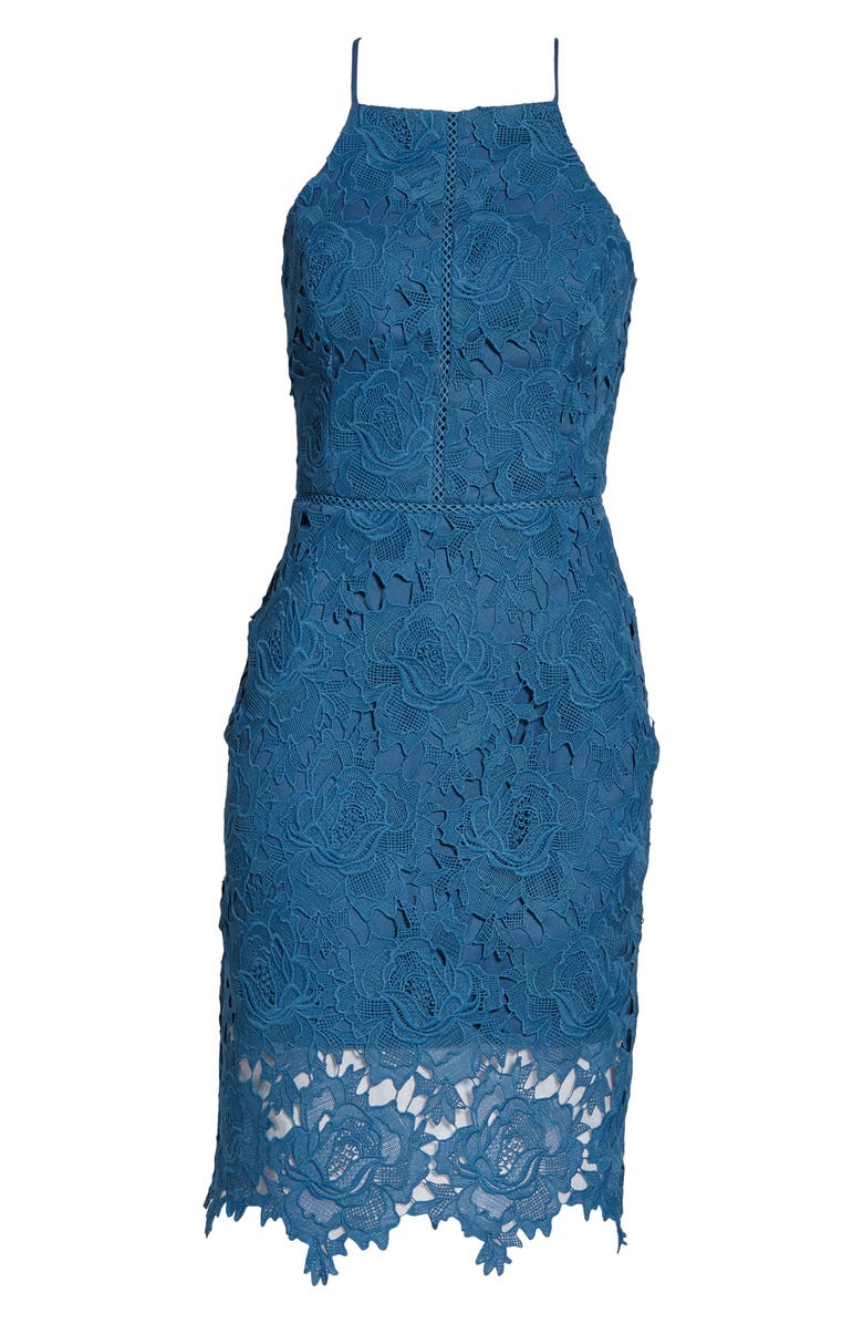 Adelyn Rae Farrah Halter Neck Lace Cocktail Dress, Alternate, color, Shadow Blue