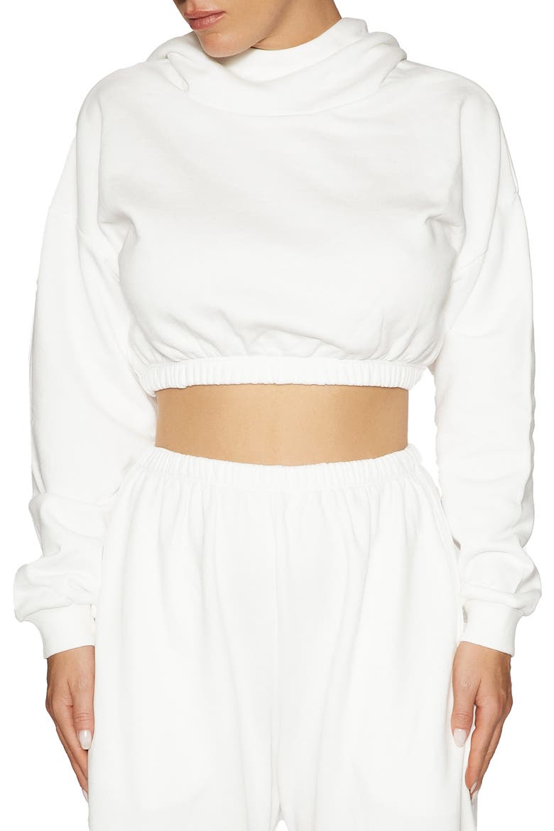 French Terry Crop Hoodie, Main, color, WHITE