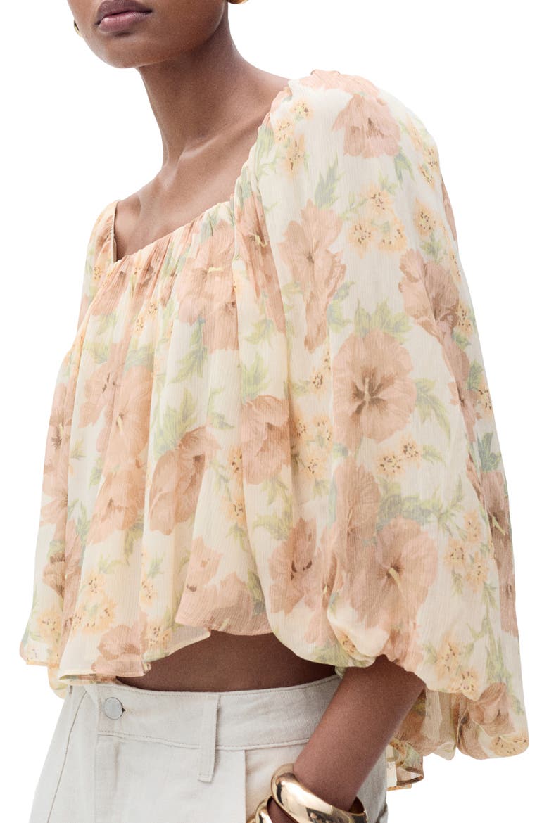Open Back Puff Sleeve Chiffon Top, Alternate, color, ECRU