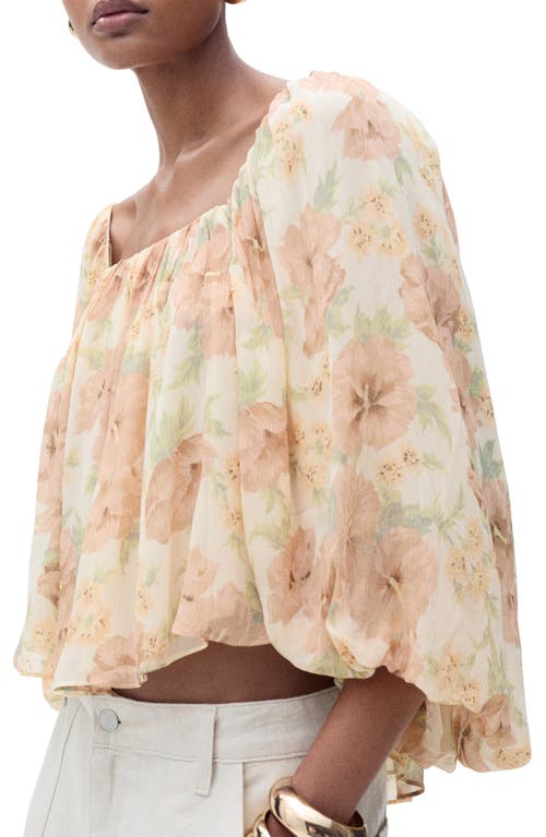 MANGO MANGO OPEN BACK PUFF SLEEVE CHIFFON TOP