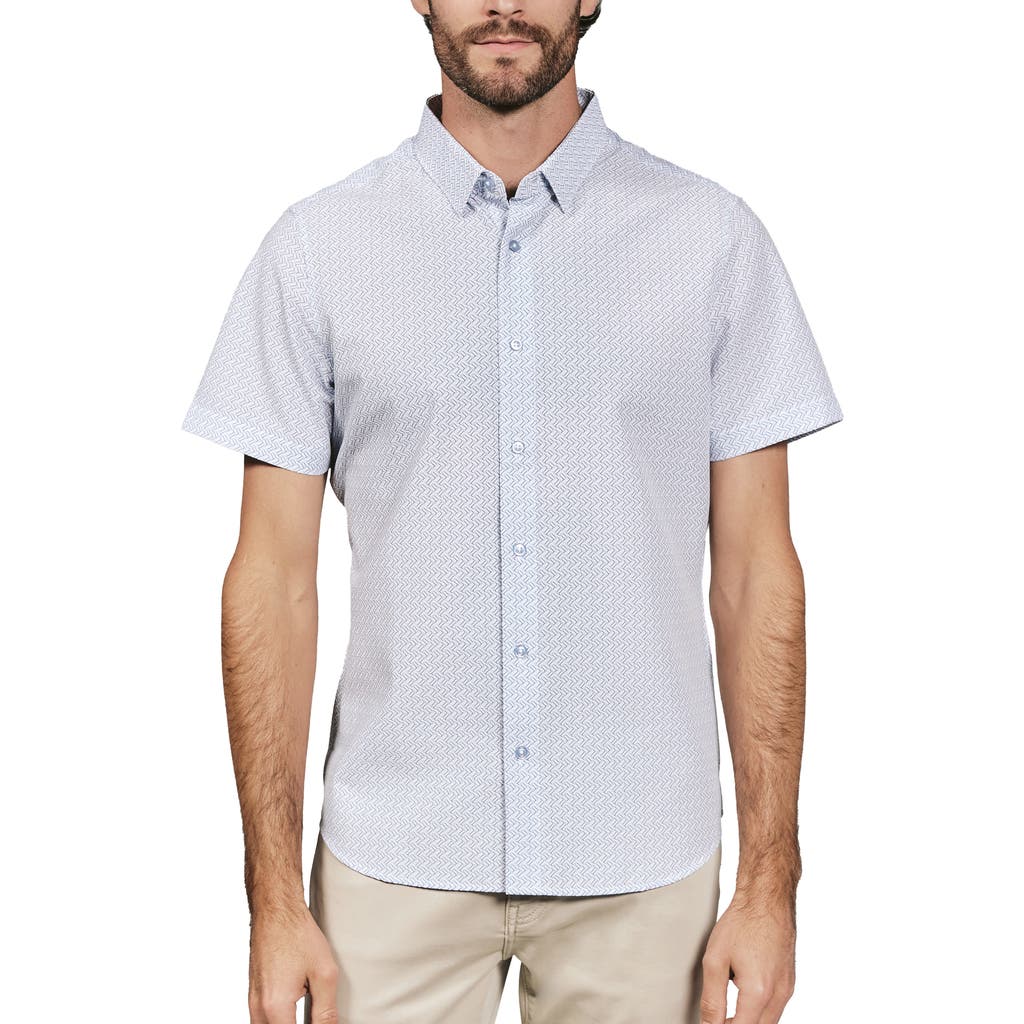 7 Diamonds Noah Geo Print Short Sleeve Performance Button-up Shirt In Light Blue