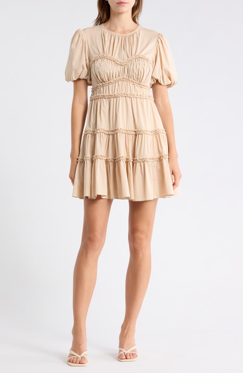 Cinq à Sept Sirrina Puff Sleeve Cotton Blend Minidress, Main, color, Blush Dune