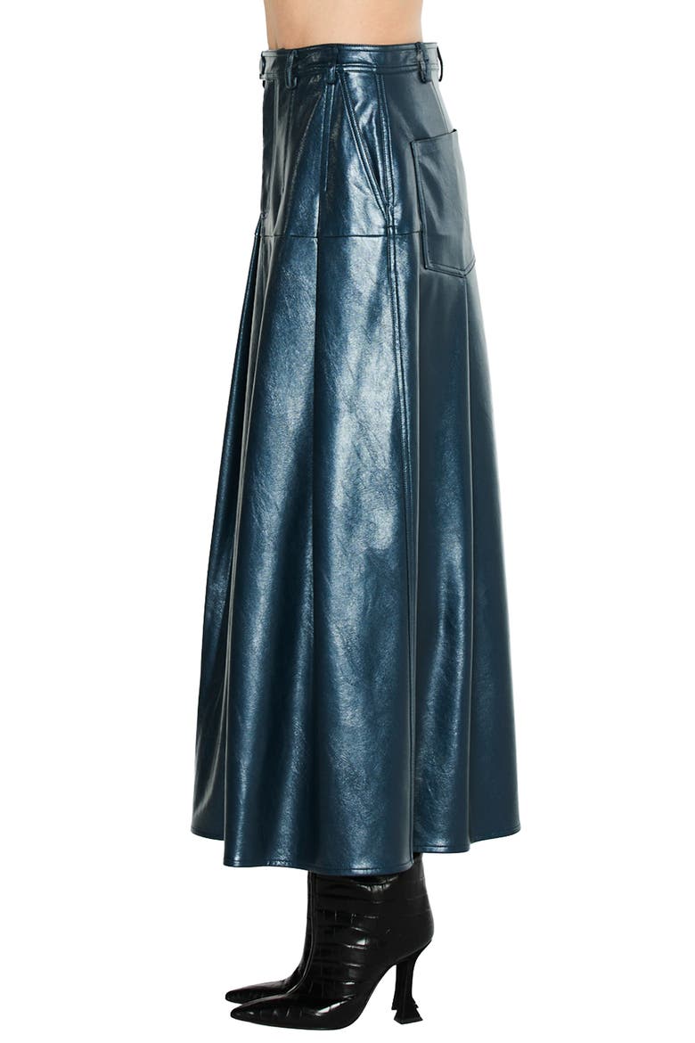 Felicia Faux Leather Midi Skirt, Alternate, color, BLUE