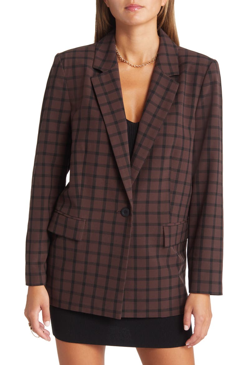Relaxed Fit Oversize Blazer, Alternate, color, BROWN COFFEE CLASSIC PLAID