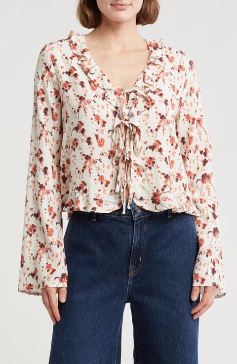 Ruffle Front Tie Long Sleeve Top