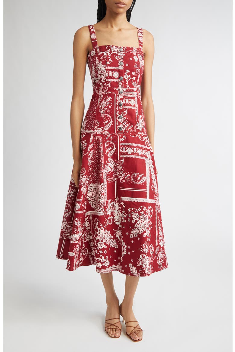 Bandana Print A-Line Dress, Main, color, BORDEAUX
