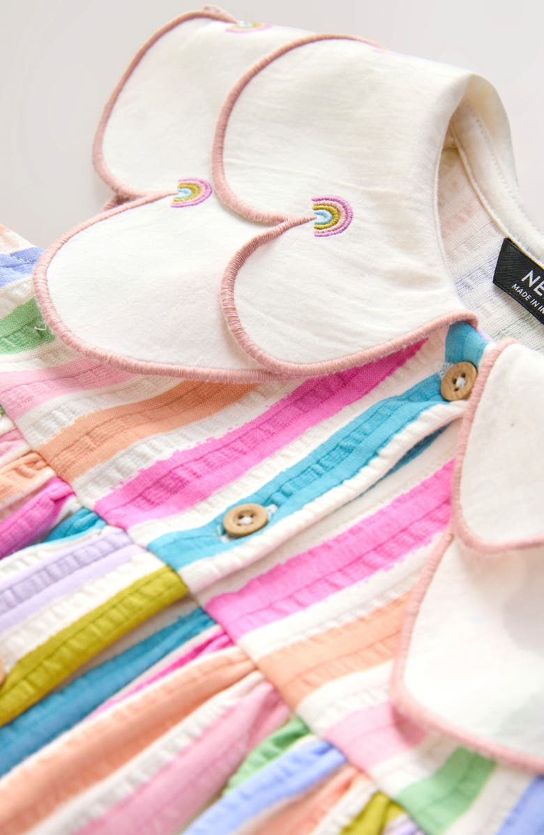 NEXT Kids' Rainbow Stripe Frill Collar Dress, Alternate, color, Pink