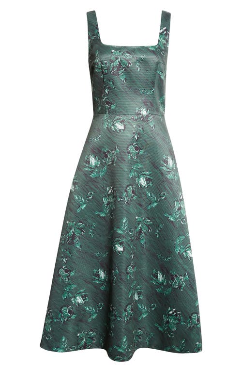 Emilia Wickstead Shiloh Floral Midi Dress In Green Roses On Marble
