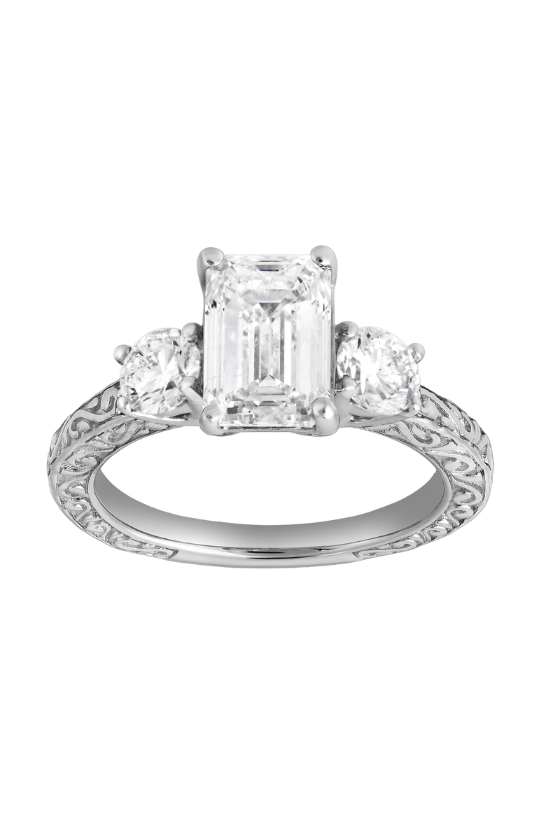Novelle 14K Gold 2.65 Ct Emerald Cut Lab Grown Diamond Engagement Ring, Main, color, 14K White Gold