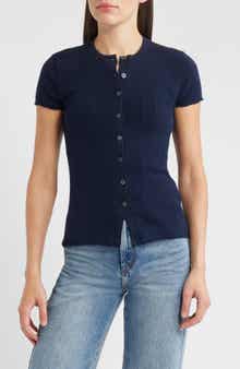 Madewell Short Sleeve Pointelle Cotton Blend Cardigan