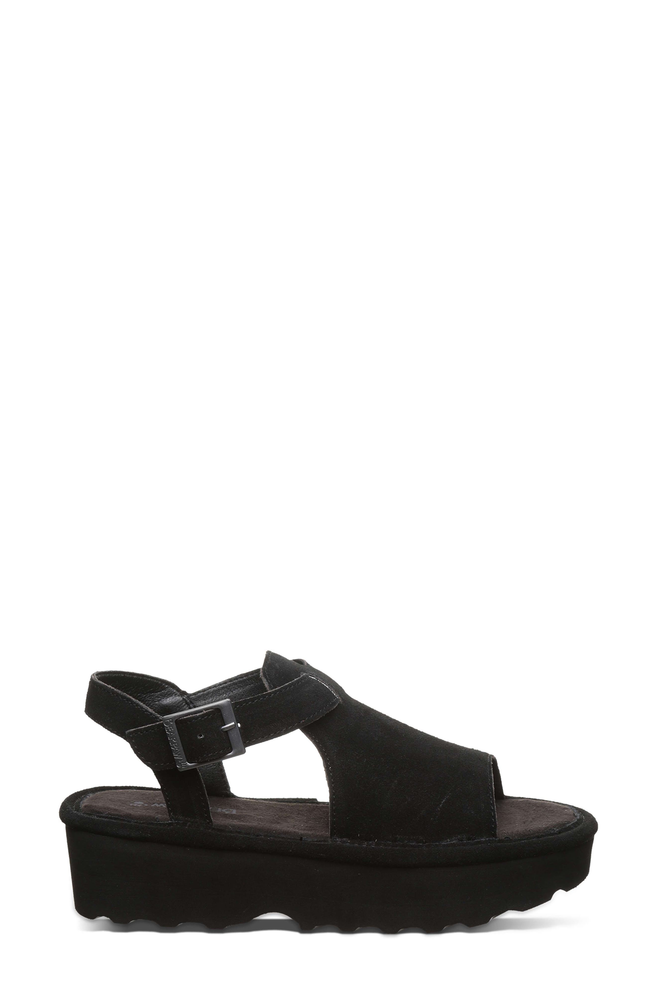 BEARPAW <p>Ascend Faux Leather Wedge Sandal (Women) </p>, Alternate, color, Black