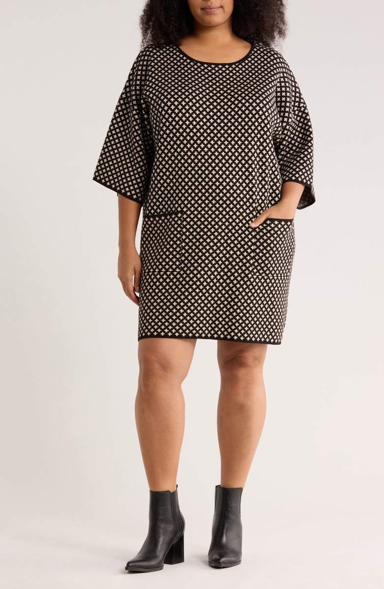 MAX STUDIO Patch Pocket Sweater Dress, Main, color, Black/ Bone