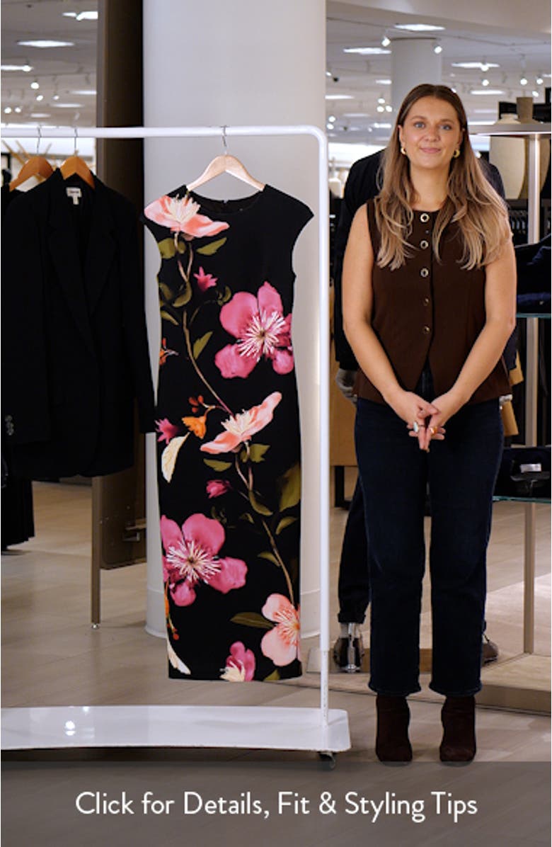 Floral Cap Sleeve Sheath Midi Dress, sales video thumbnail