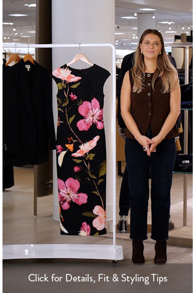 Floral Cap Sleeve Sheath Midi Dress video