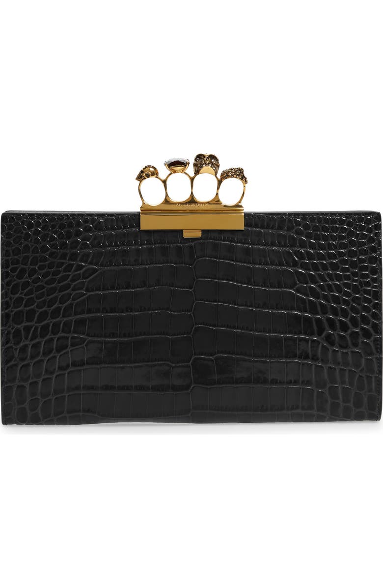 McQueen Alexander McQueen Croc Embossed Leather Knuckle Clutch, Main, color,