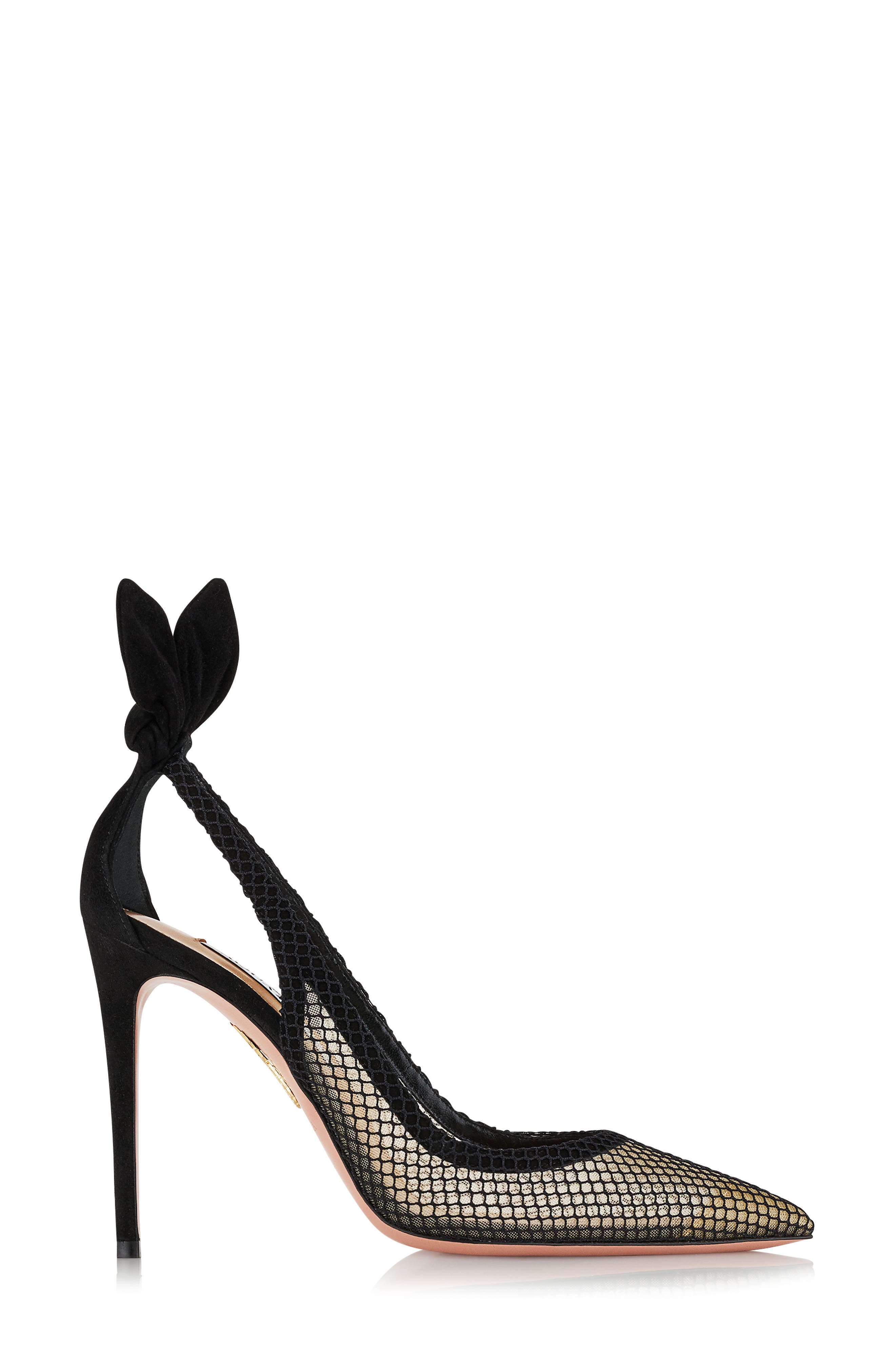 Aquazzura Bow Tie Mesh Pointed Toe Pump, Alternate, color, 