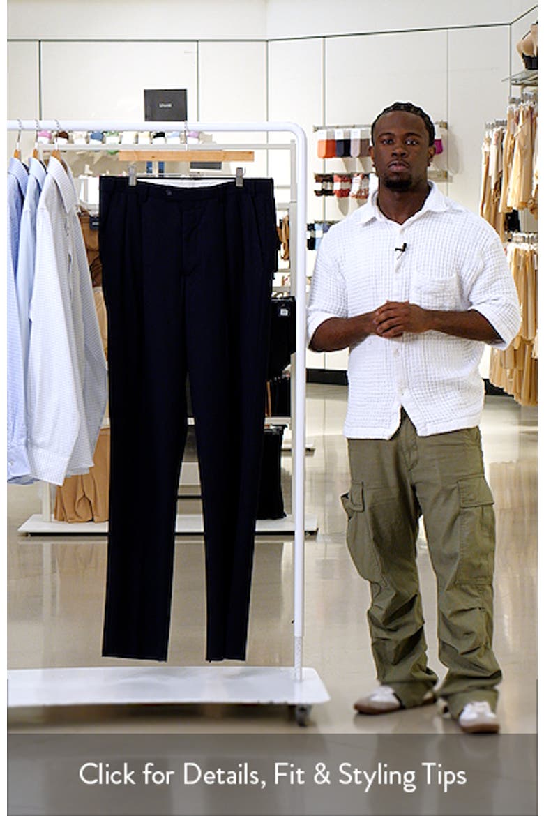 Self Sizer Waist Pleated Classic Fit Wool Gabardine Dress Pants video