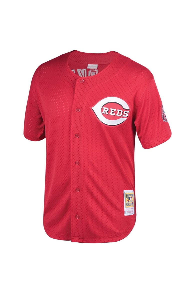 Men's Mitchell & Ness Barry Larkin Red Cincinnati Throwback Reds Cooperstown Mesh Batting Practice Jersey, Alternate, color, Scarlet