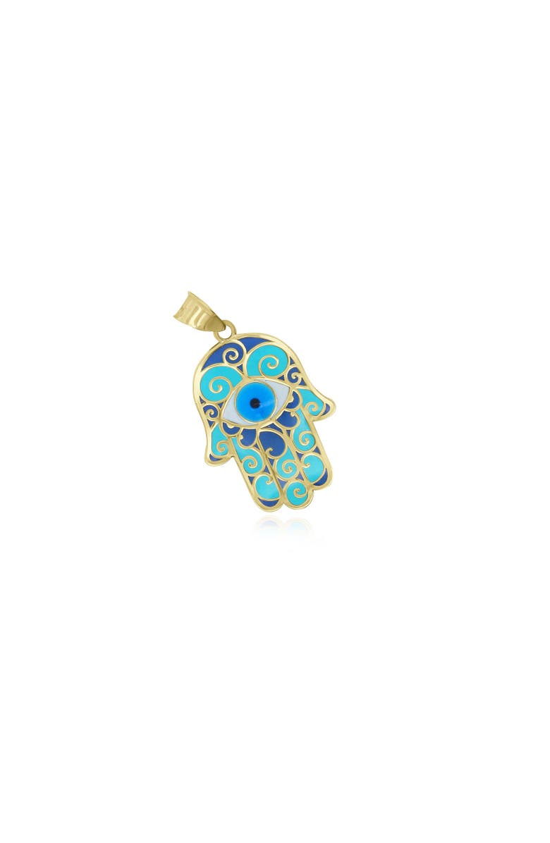 The Lovery Fine Jewelry Blue Enamel Hamsa Charm, Main, color, Blue Enamel
