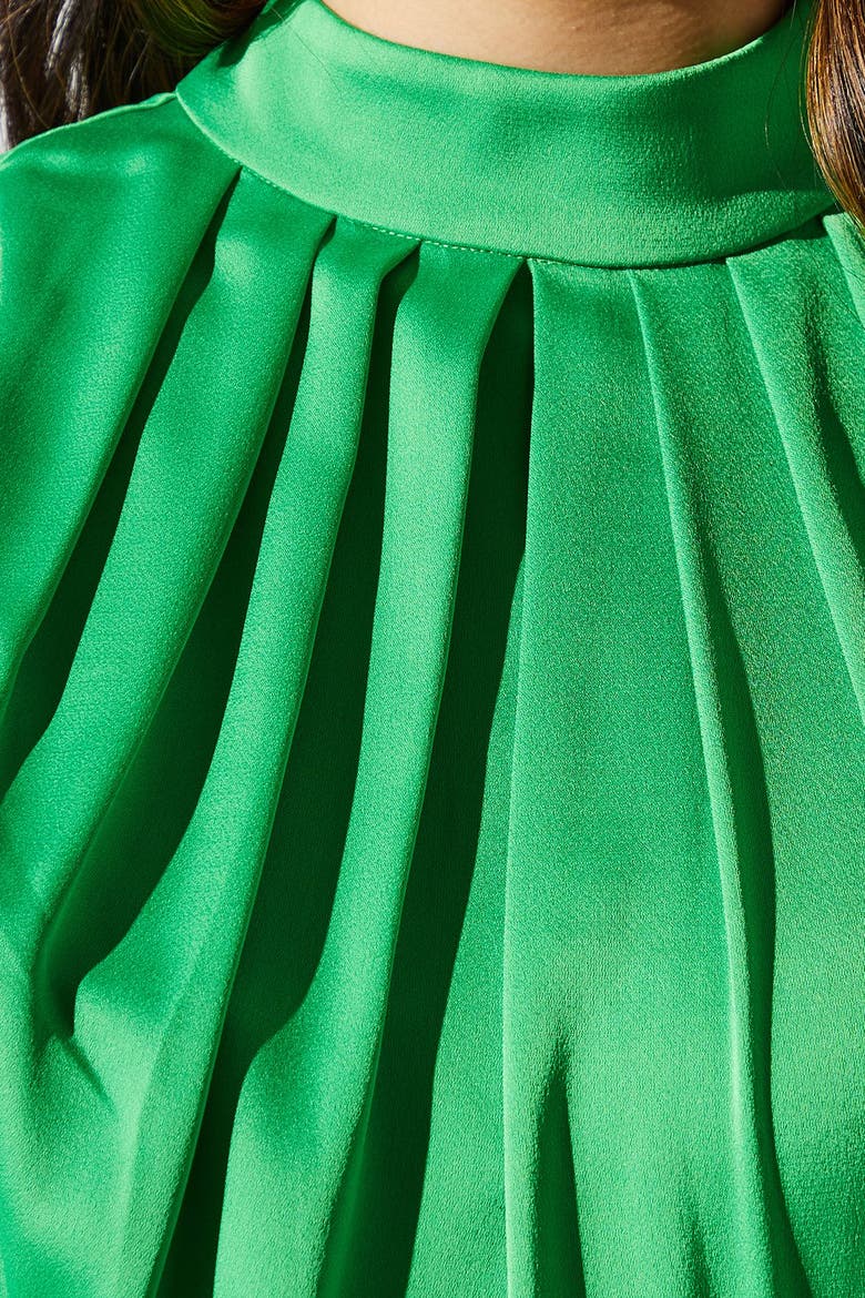 Sleeveless Ruffle Satin Dress, Alternate, color, Green