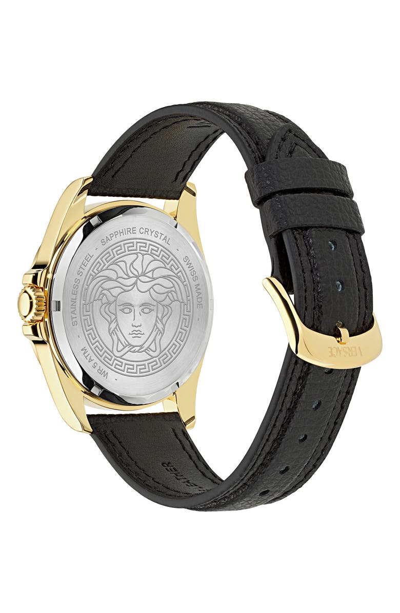 Versace Anteo Leather Strap Watch, 41mm, Alternate, color, 