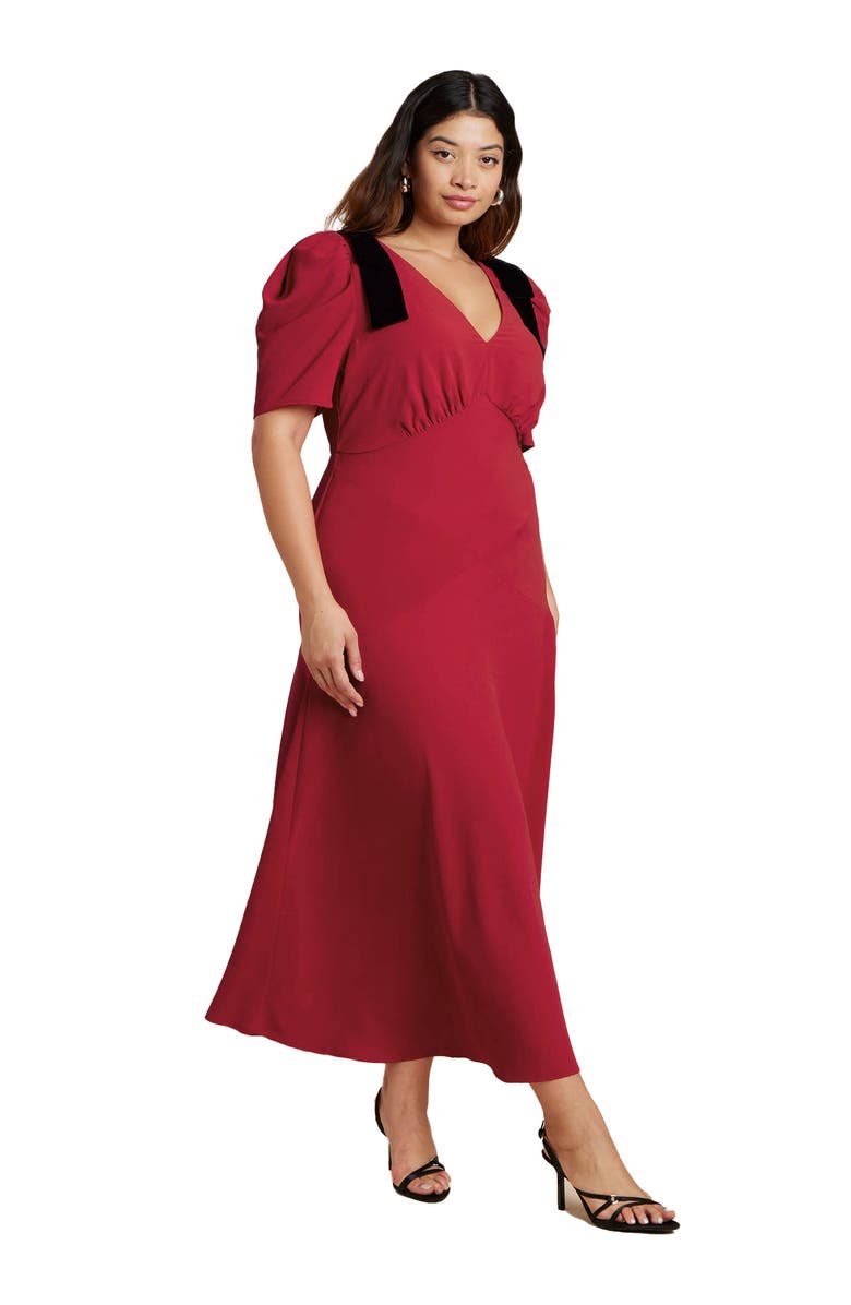 ELOQUII Flowy Bow Detail Maxi Dress, Main, color, 