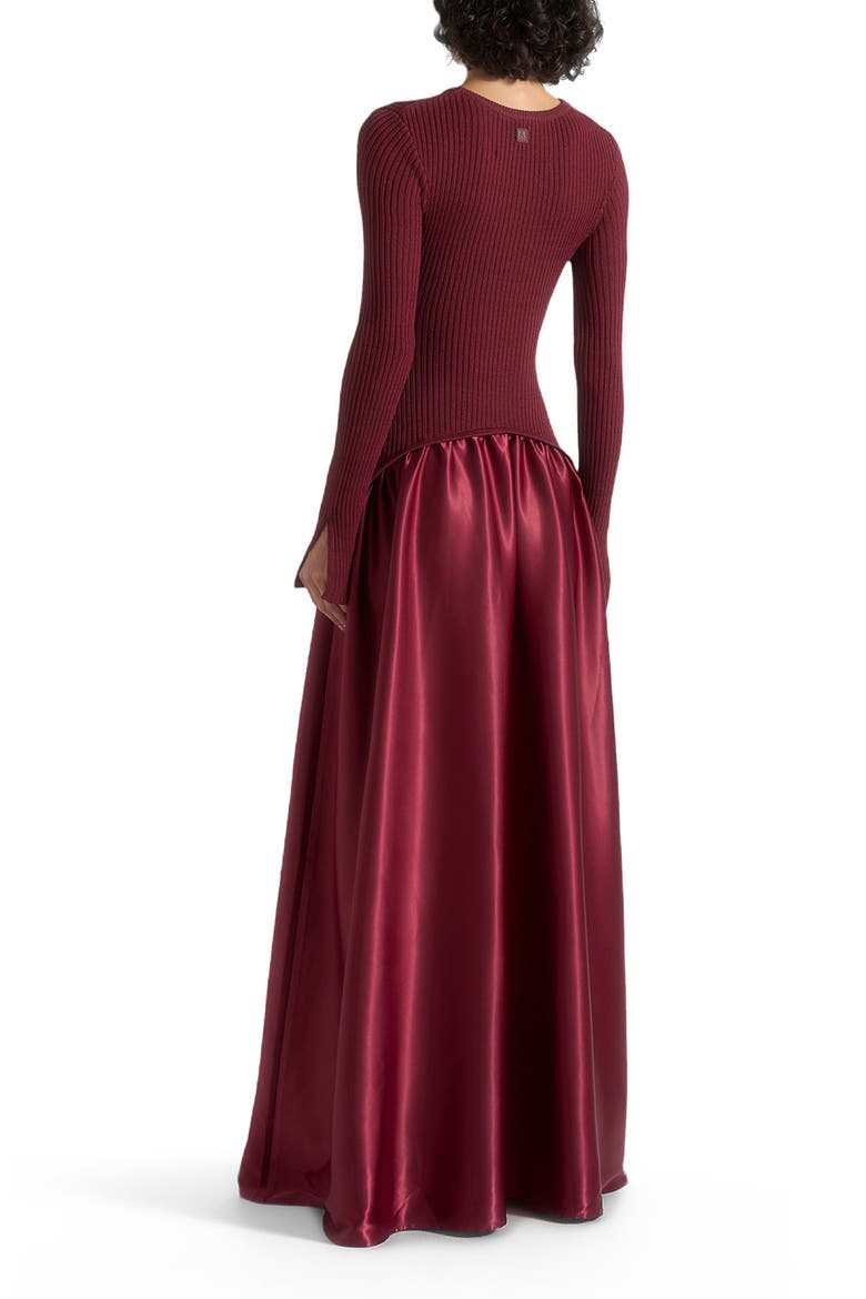 Adeline Knit & Satin Curved Hem Maxi Dress, Alternate, color, Wine Red