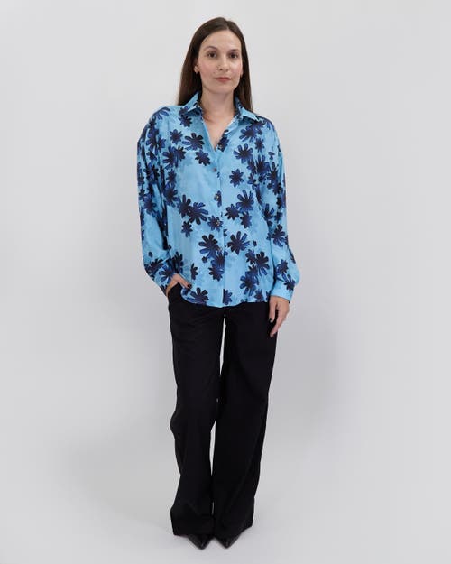 Lords Of Harlech Sophie Silk Oversized Shirt In Blue