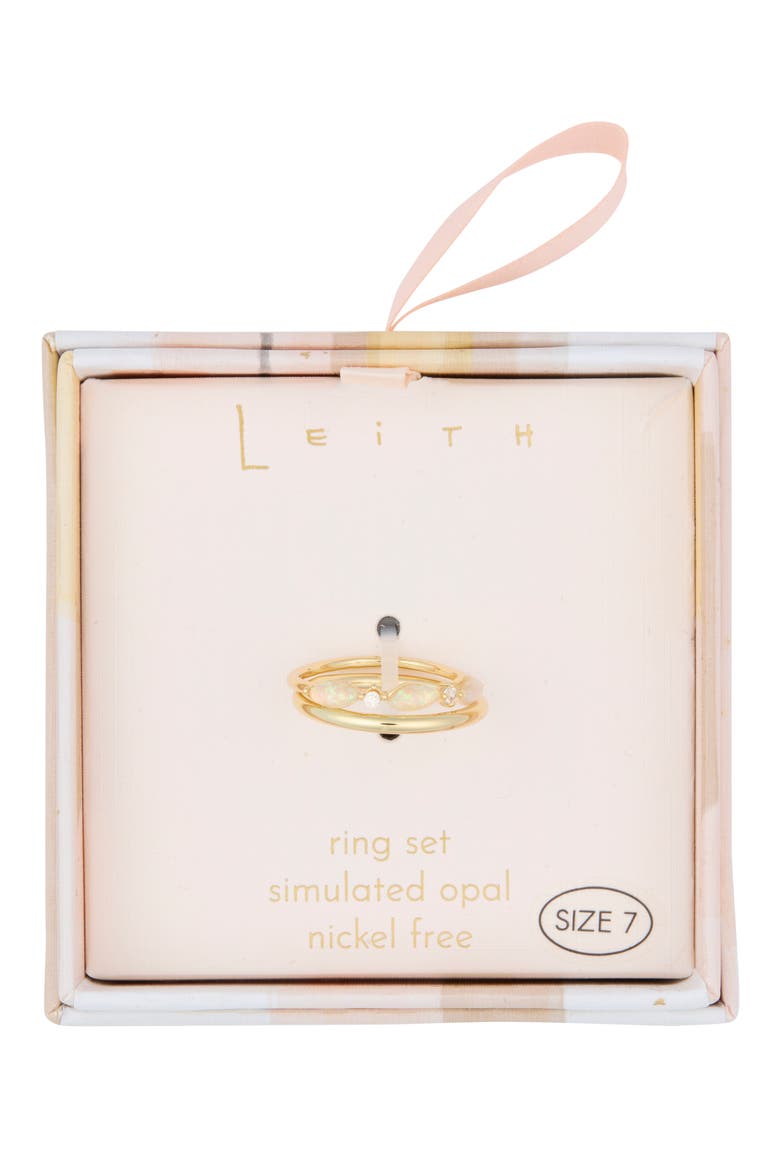 Set of 2 Simulated Opal & Cubic Zirconia Stackable Band Rings, Main, color, WHITE OPAL- CLEAR- GOLD