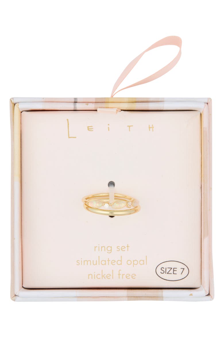 Leith Set of 2 Simulated Opal & Cubic Zirconia Stackable Band Rings, Main, color, White Opal- Clear- Gold