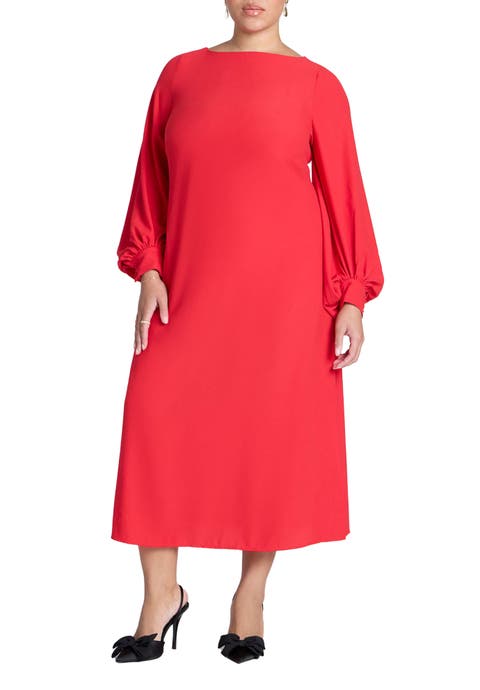 Puff Sleeve Open Back Midi Dress