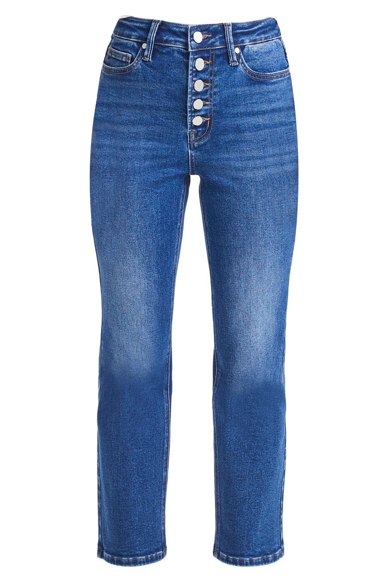 Button Fly High Waist Crop Straight Leg Jeans, Alternate, color, DARK BLUE