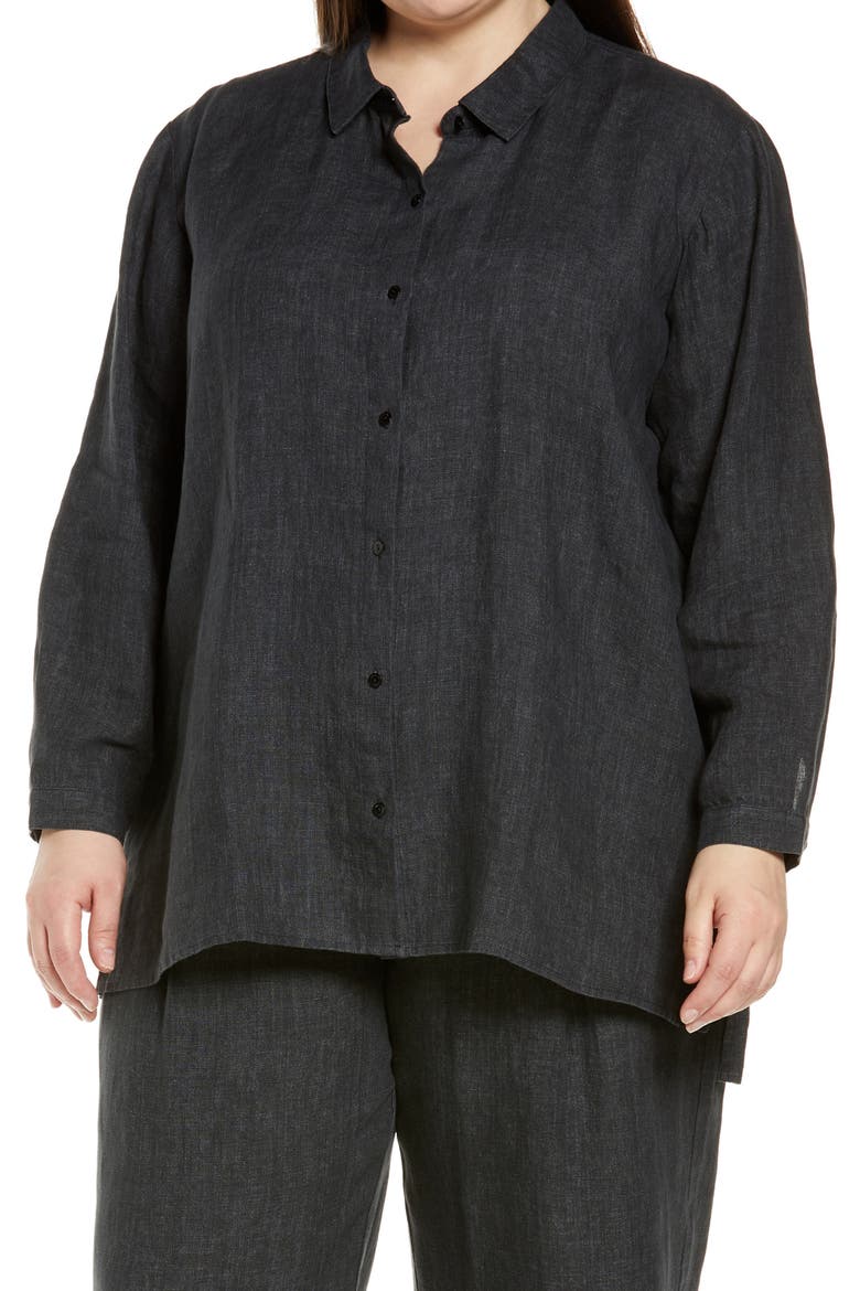 Classic Collar Organic Linen Boxy Shirt, Main, color, GRAPHITE