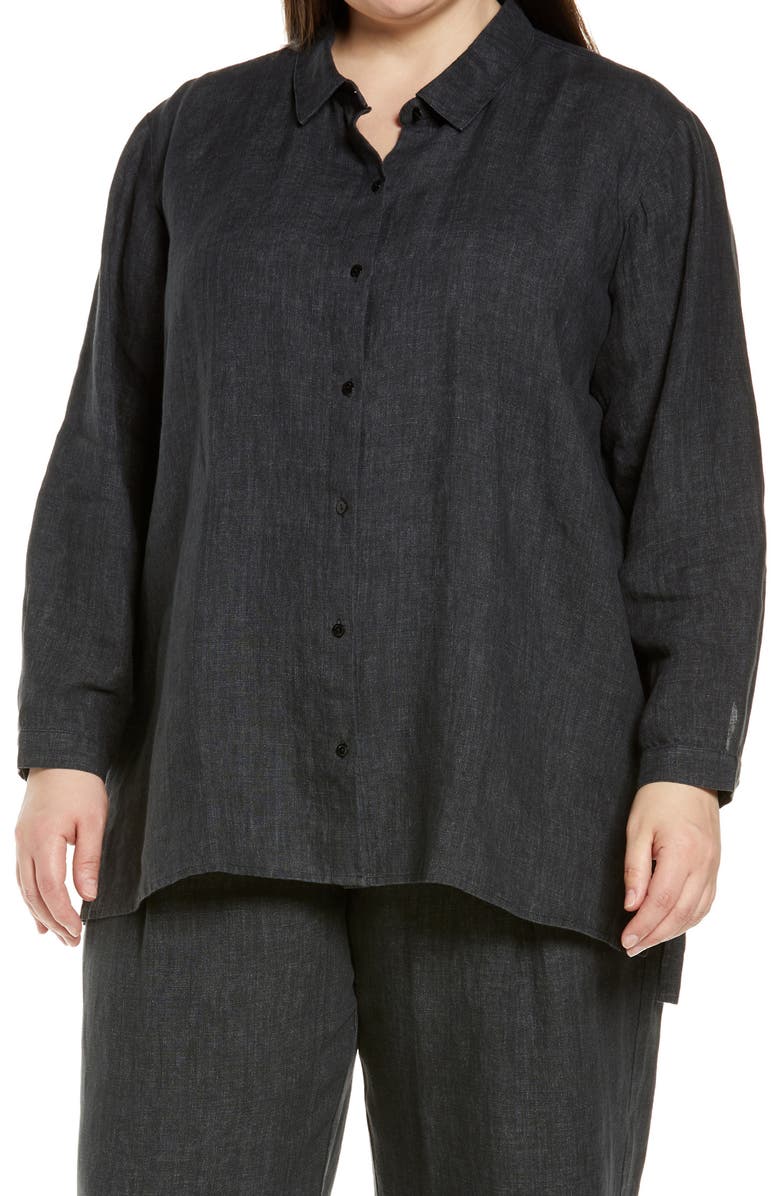 Eileen Fisher Classic Collar Organic Linen Boxy Shirt, Main, color,