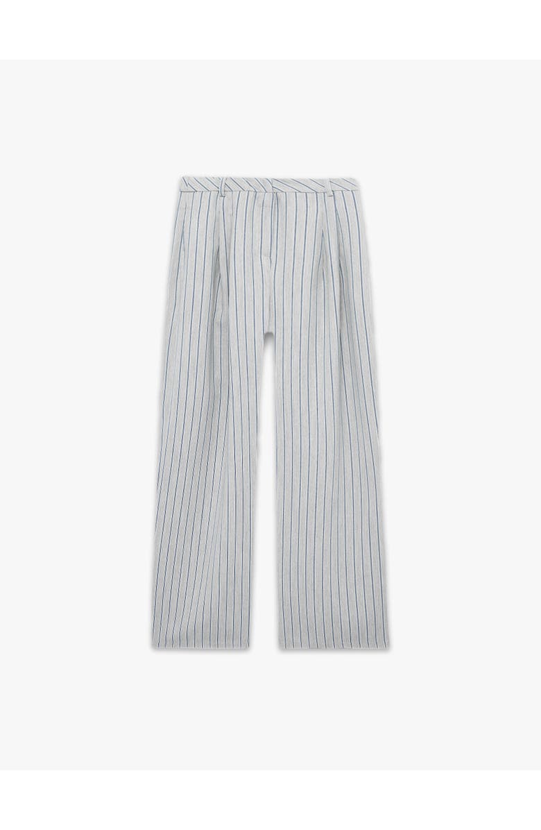 Koton Wide Leg Striped Mid-Rise Trousers, Alternate, color, Grey Stripe