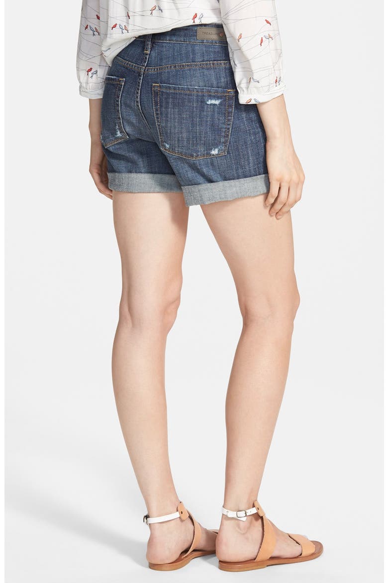 Treasure&Bond Cuffed Denim Boyfriend Shorts, Alternate, color, BLUEJAY MEDIUM DESTROY