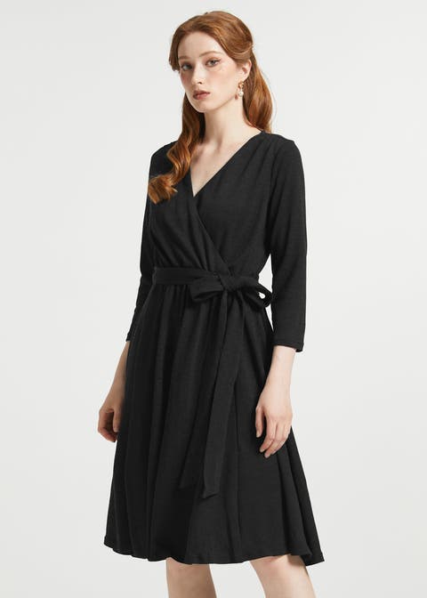 Instant Energy Faux-Wrap Long Sleeve Knit Dress