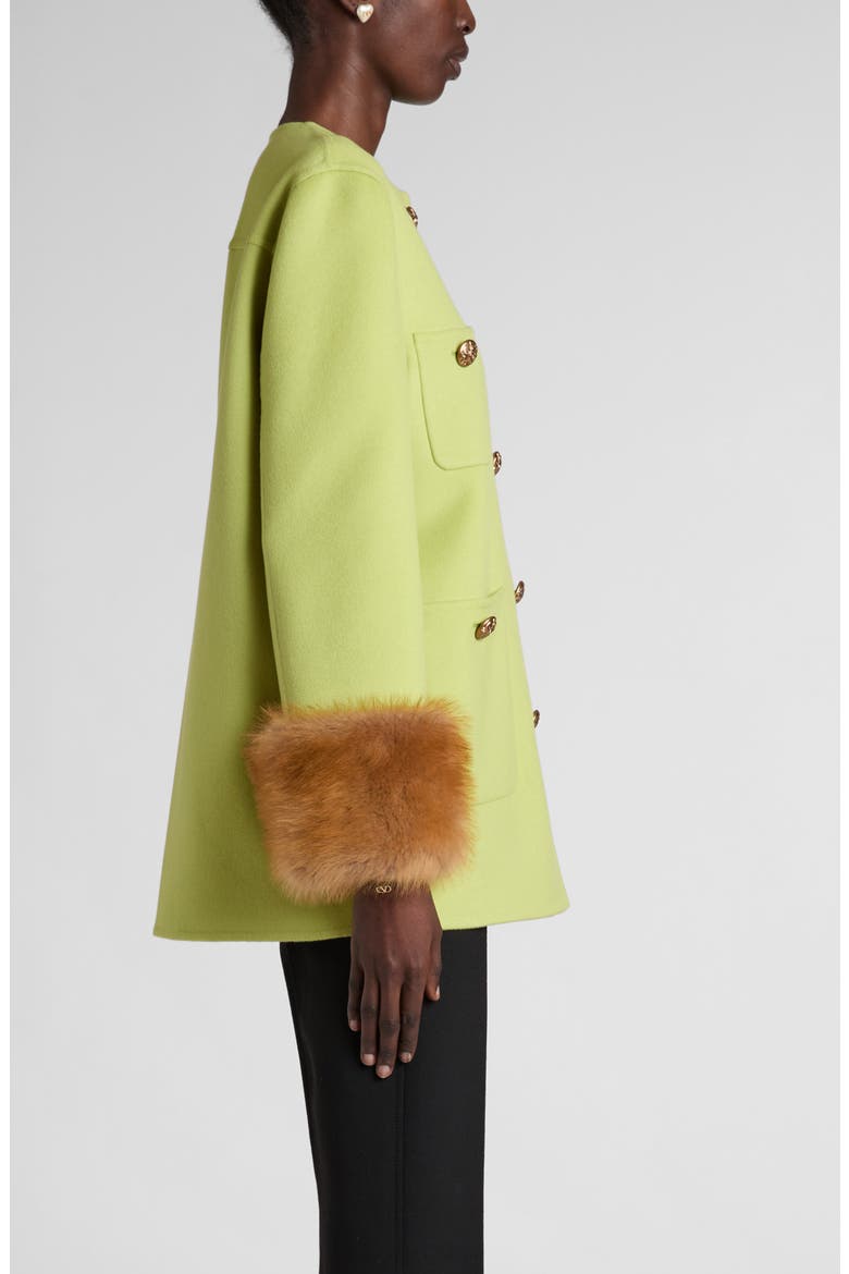 Compact Drape Wool & Cashmere Jacket with Genuine Shearling Cuffs, Alternate, color, LIGHT GREEN