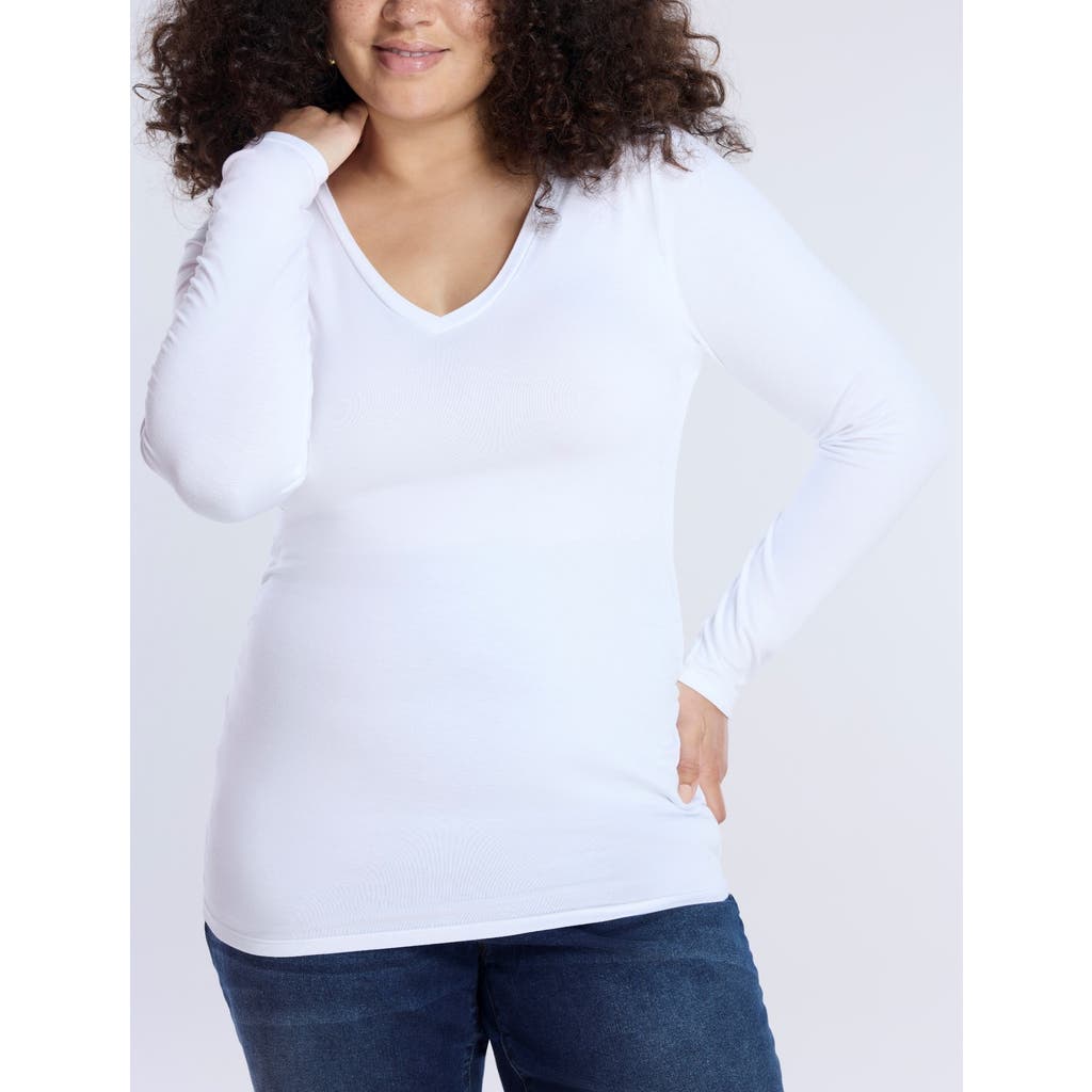 Motherhood Maternity V-neck Side-ruched Maternity Long Sleeve Tee In White