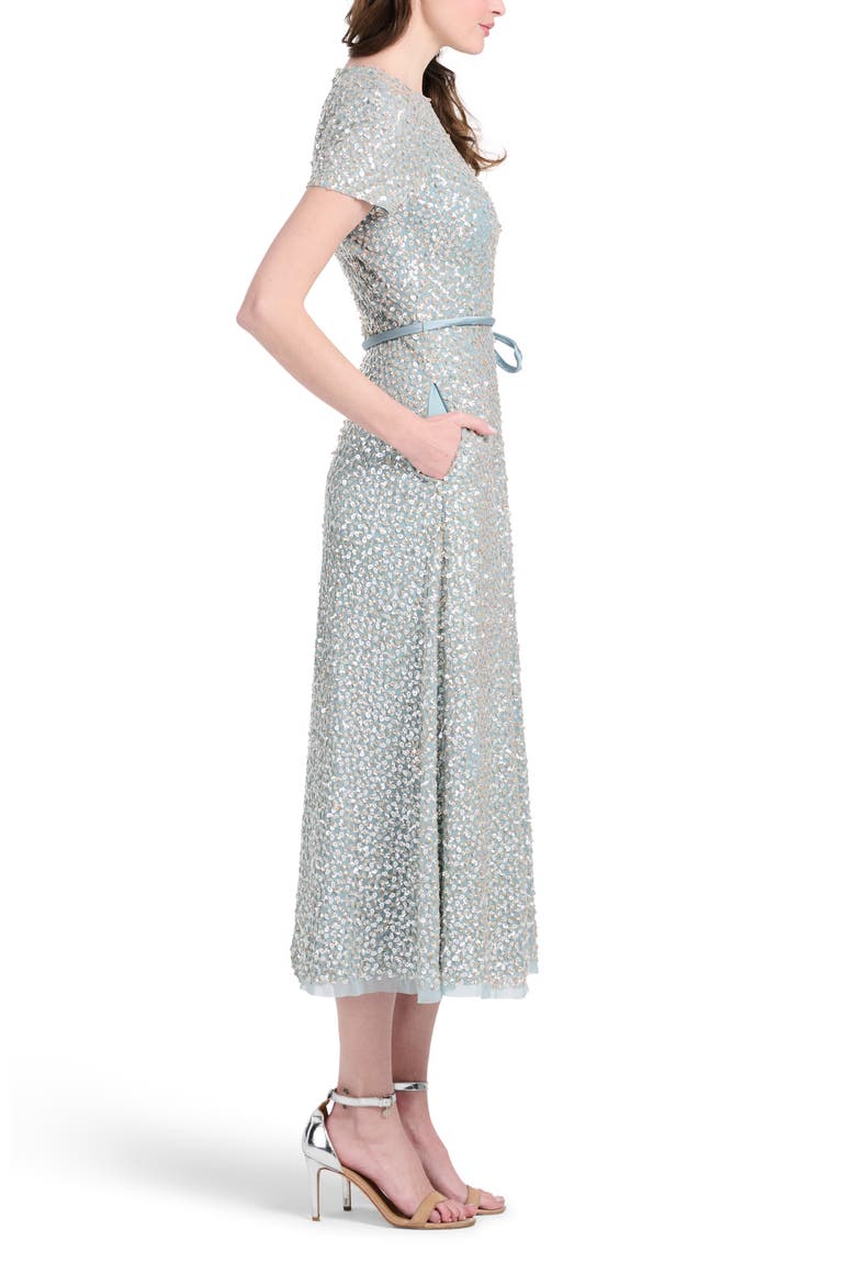 Sequin Encrusted Translucent Tie Waist Cocktail Dress, Alternate, color, LIGHT BLUE