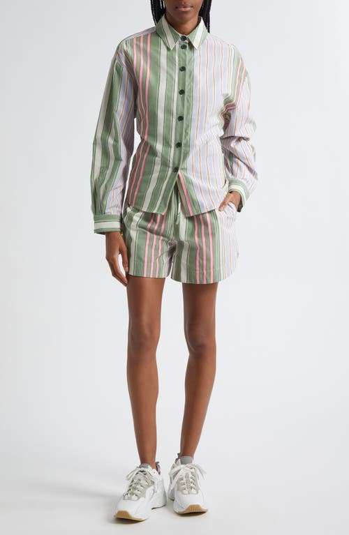 Stine Goya Mixed Stripe Tie Back Organic Cotton Button-up Shirt In Green