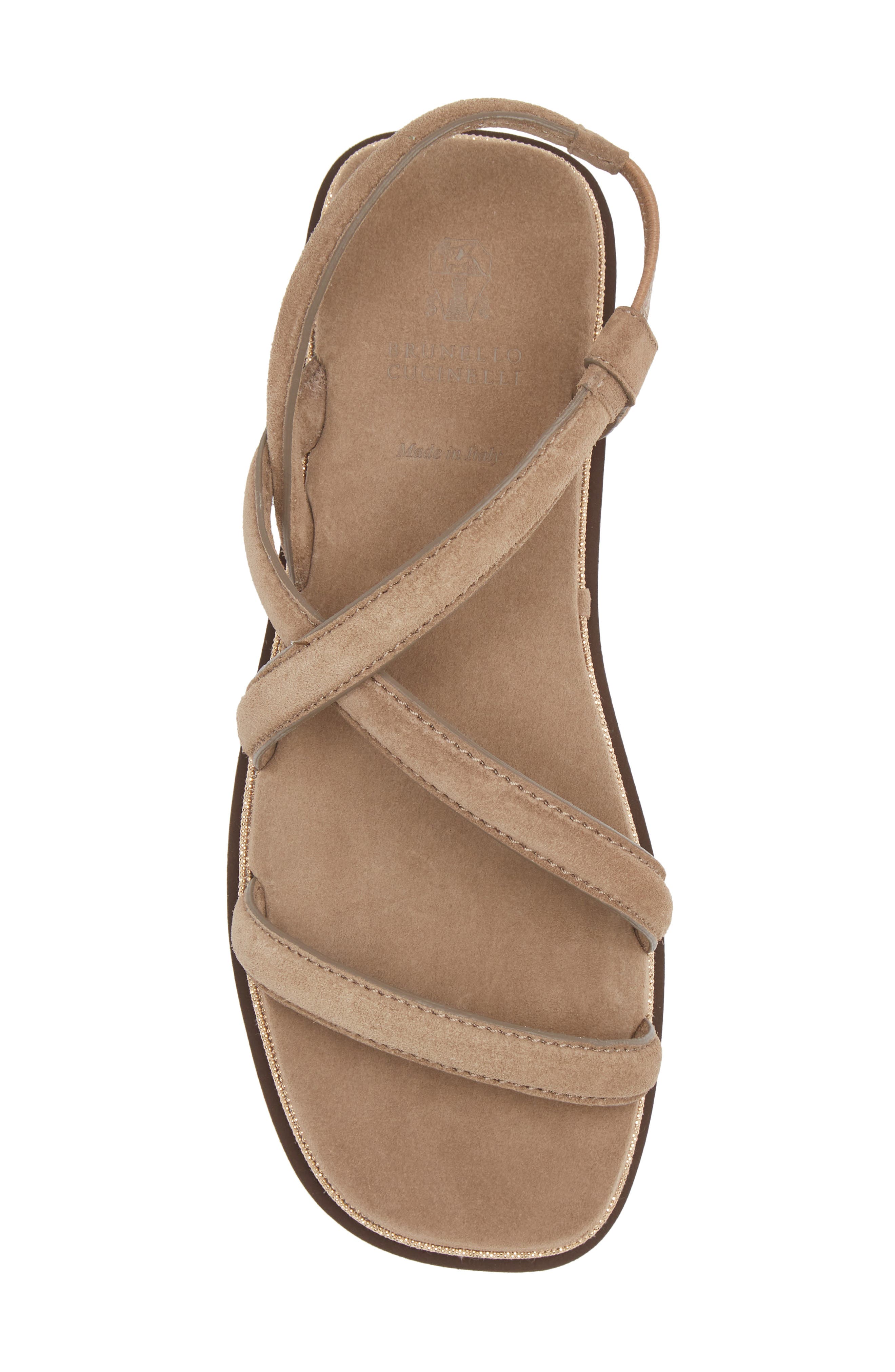 Brunello Cucinelli Suede & Monili Strappy Sandal, Alternate, color, 