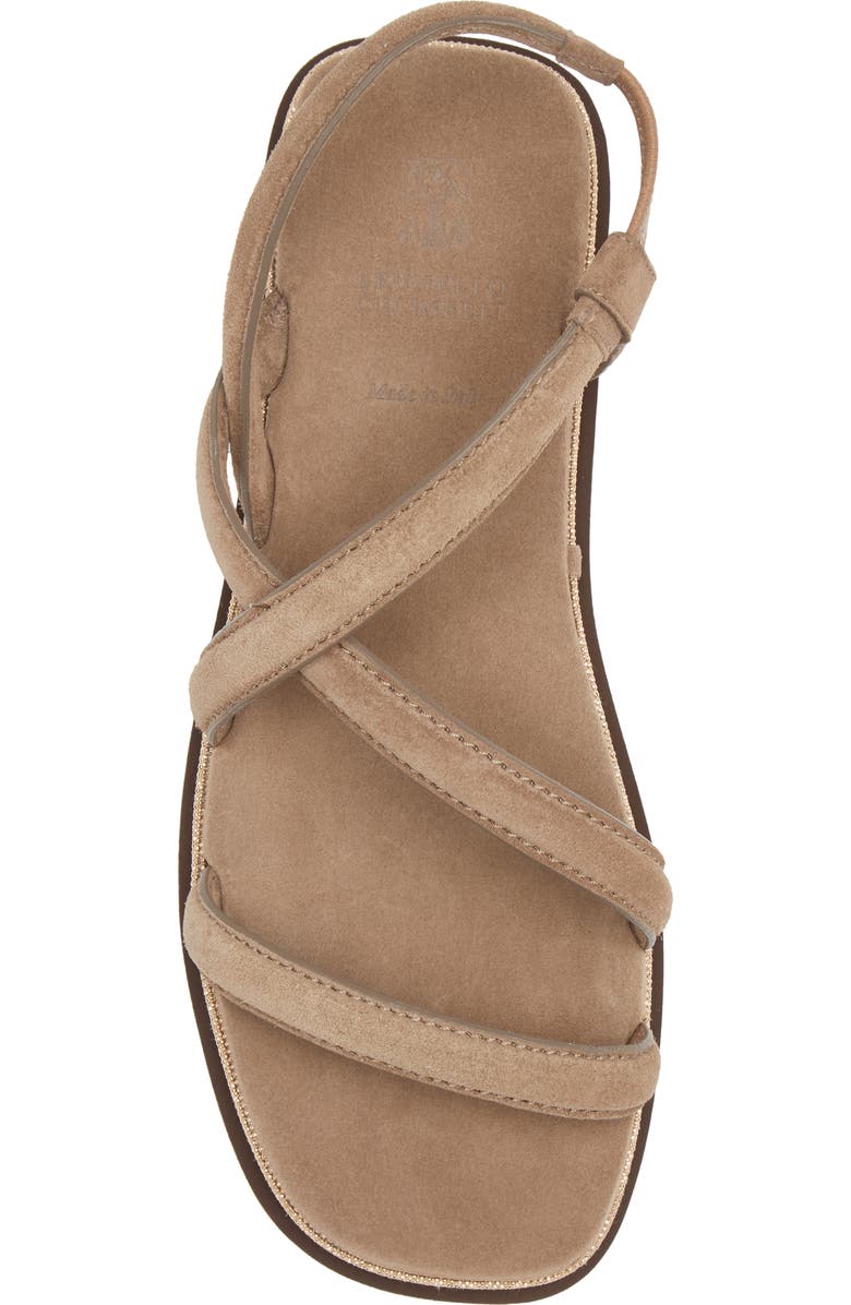 Brunello Cucinelli Suede & Monili Strappy Sandal, Alternate, color,